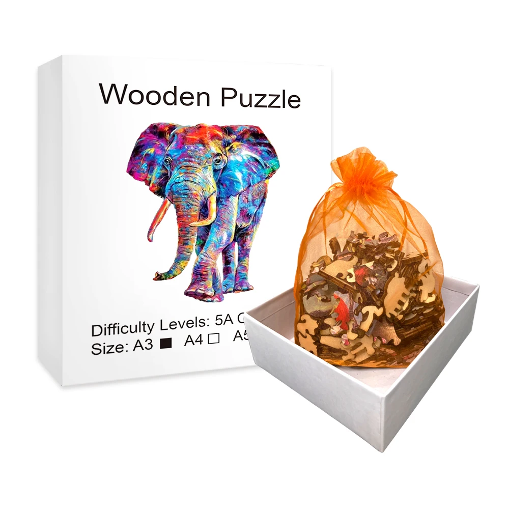 Drewniane Puzzle dla dorosłych dzieci A3 A4 A5 3D słoń w kształcie słonia prezent na Boże Narodzenie drewniane prezenty na Puzzle Jigsaw