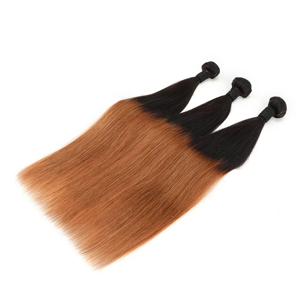 Fasci di capelli lisci Fasci di capelli umani 18 pollici 3 pacchi Offerte T1B30 Ombre Marrone Fasci di tessuto brasiliano per capelli Estensione