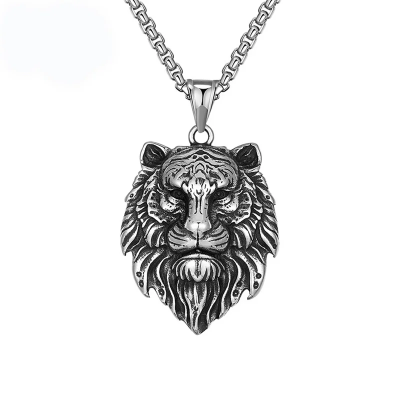 New Fashion Animal Pendant Necklace for Men - Lion/Tiger/Leopard Stainless Steel Hip Hop Jewelry Wholesale