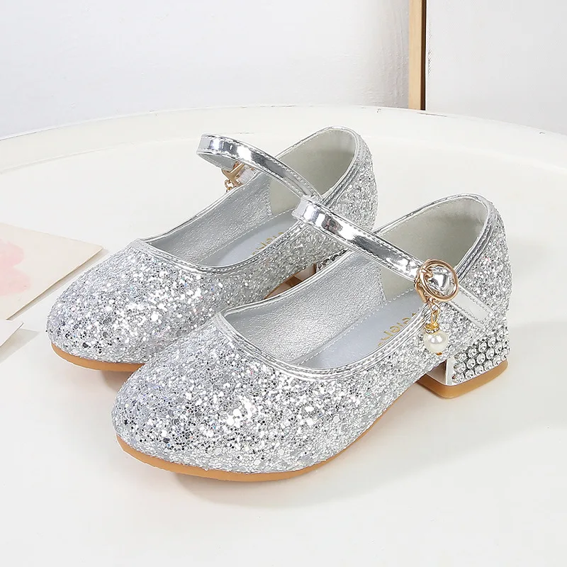 

Kids Glitter Princess Shoes, Girls Low Heel Mary Jane Shoes With Pearl For Party Cosplay