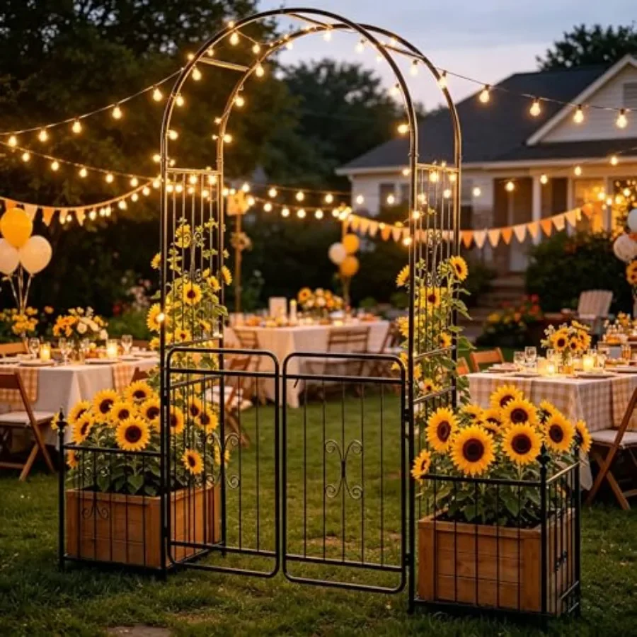 Garden Arch Trellis for Climbing Plants Outdoor, Metal, Black, Rust-Resistant 7.2ft Arched Framework for Weddings, Birthday Par