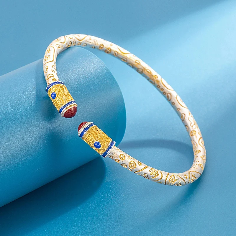 Curled Grass Pattern Bangle New Chinese Style Open Bracelet Wishing you peace and happiness Bangles Birthday Gift KOFSAC