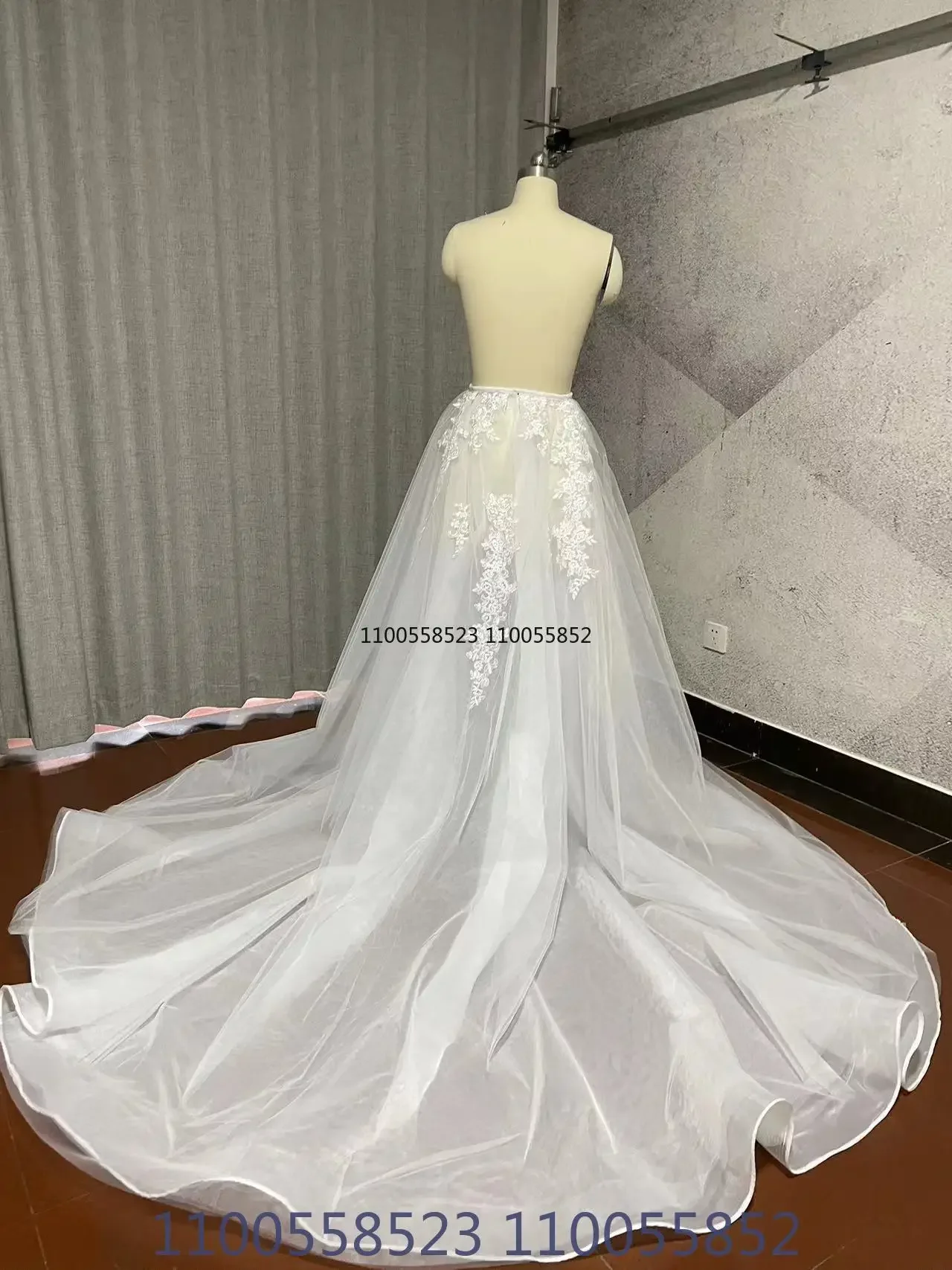 Vestido de casamento destacável do laço, trem removível Overskirt, trem nupcial, tamanho personalizado