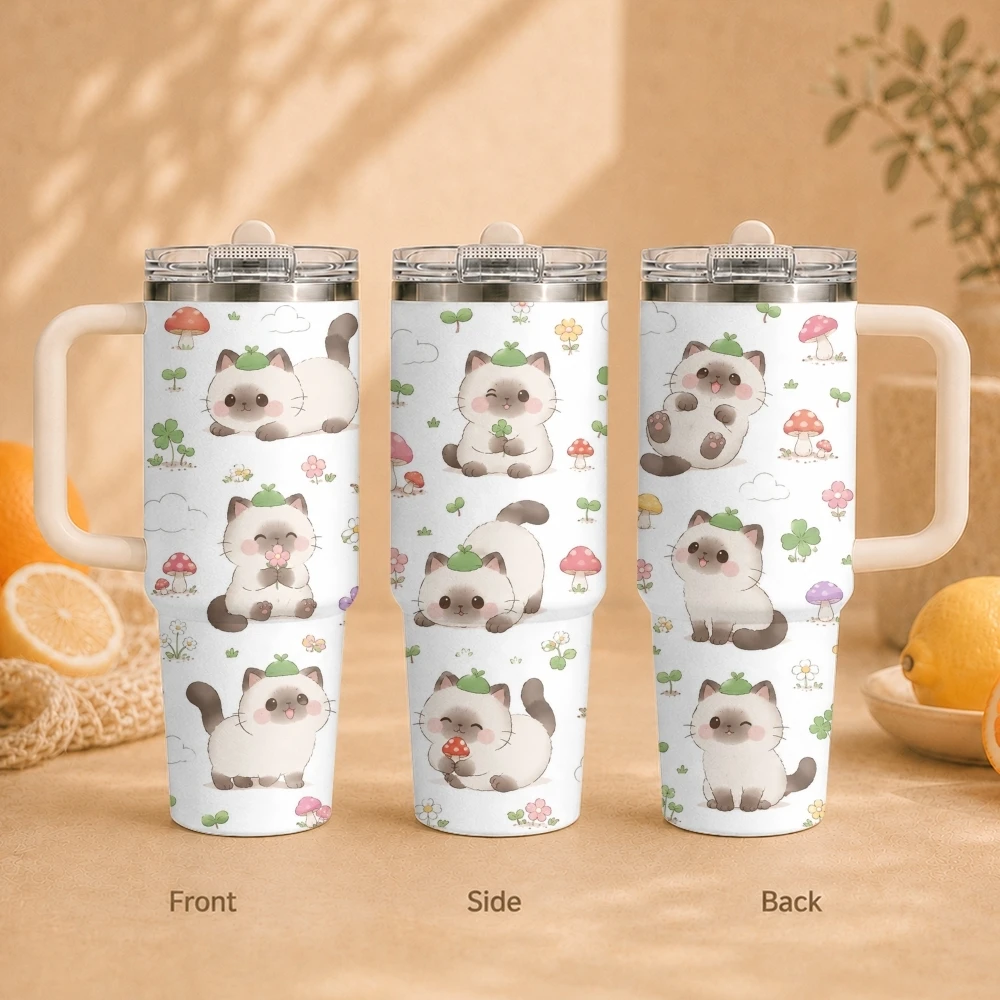 Cute and soothing little cat Vacuum Flasks 40oz Vacuum Insulated Travel Mug - Stainless Steel Straw Cup Lid