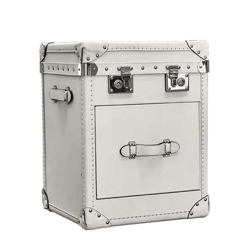 

Medieval style bedside table, a few cabinets on the side of the leather box, a few retro leather sides, living room storage