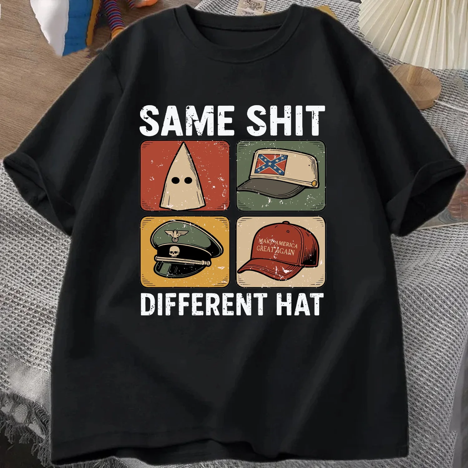 Camiseta de chándal de verano con sombrero diferente de la misma mierda, camisetas de manga corta con cuello redondo, ropa deportiva informal transpirable, sudadera de algodón para hombre