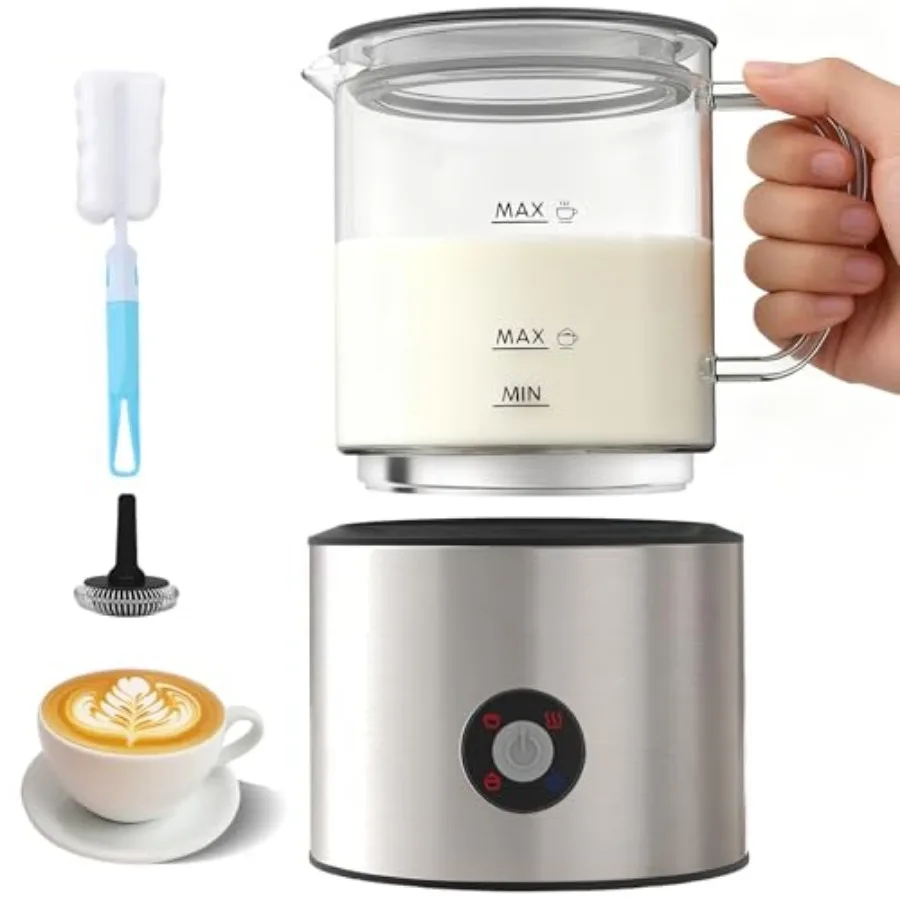 

Detachable Milk Frother 4 in 1 Milk Frother and Steamer Dishwasher Safe Glass Frother 16.9oz Warm and Cold Foam Maker Electric