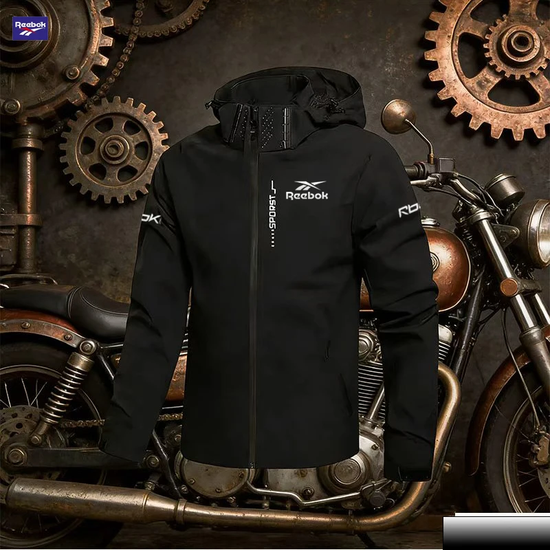 Reebok logo, new off-road motorcycle style, waterproof jacket, men's outdoor sport hooded detachable zipper coat, suitable for a