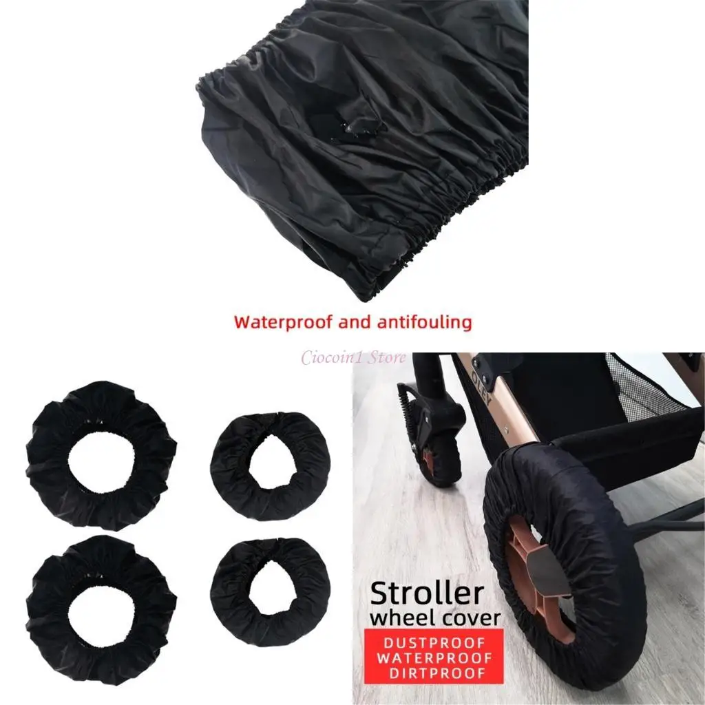 

Y1UB 4 Pieces Baby Strollers Wheel Guard Set Water Resistant and Wear Resistant Tire Sleeves Pushchair Enhancements Black