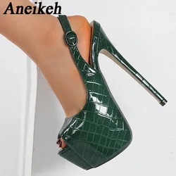 Aneikeh Summer Sexy Snake Print Back Buckle Strap Platform High Heels Women Sandals Peep Toe Stripper Strip Pole Dance Pumps