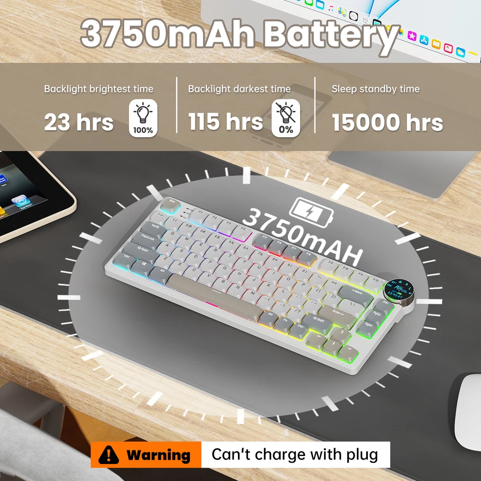 Royal Kludge rk n80ワイヤレスキーボード,Bluetooth, USB-C, 80% rgb