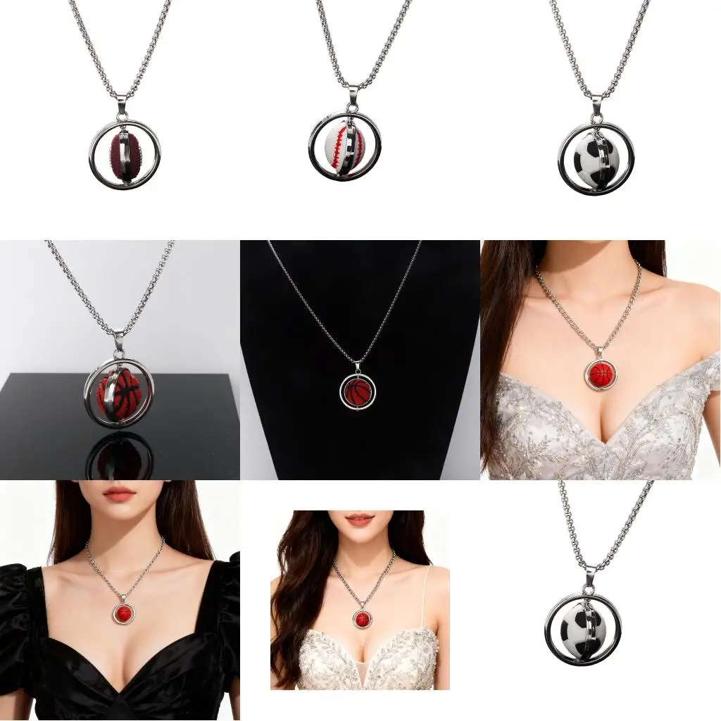  Rotatable Athletic Ball Ornament Necklace Made From Premium Stainless Steel