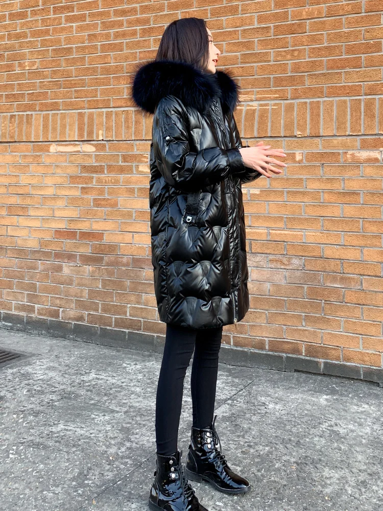 Nowa damska kurtka puchowa na zimę 2025, luźna, z kapturem, oversize, wiatro- i wodoodporna.
