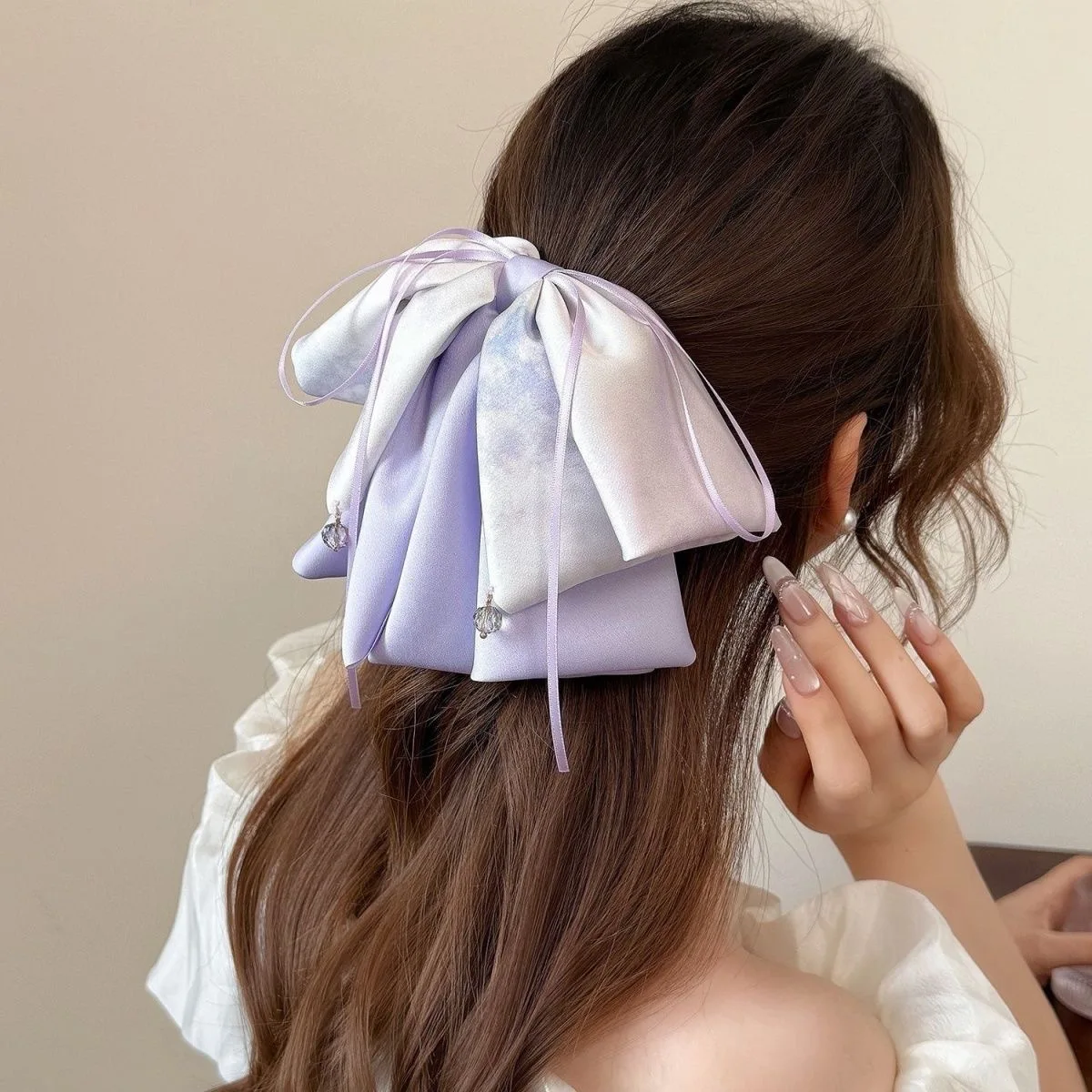 Silk Multi-layer Bow Hair Claw French Style Elegant Temperament Ponytail Clip Girls Solid Stain Bowknot Barrettes Headwear Gifts