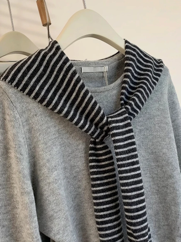 Women Round Neck Pullover Sweater Korean Lazy Style Loose Leisure Versatile Sweater Fall Winter Design Sense Niche Knitting Tops