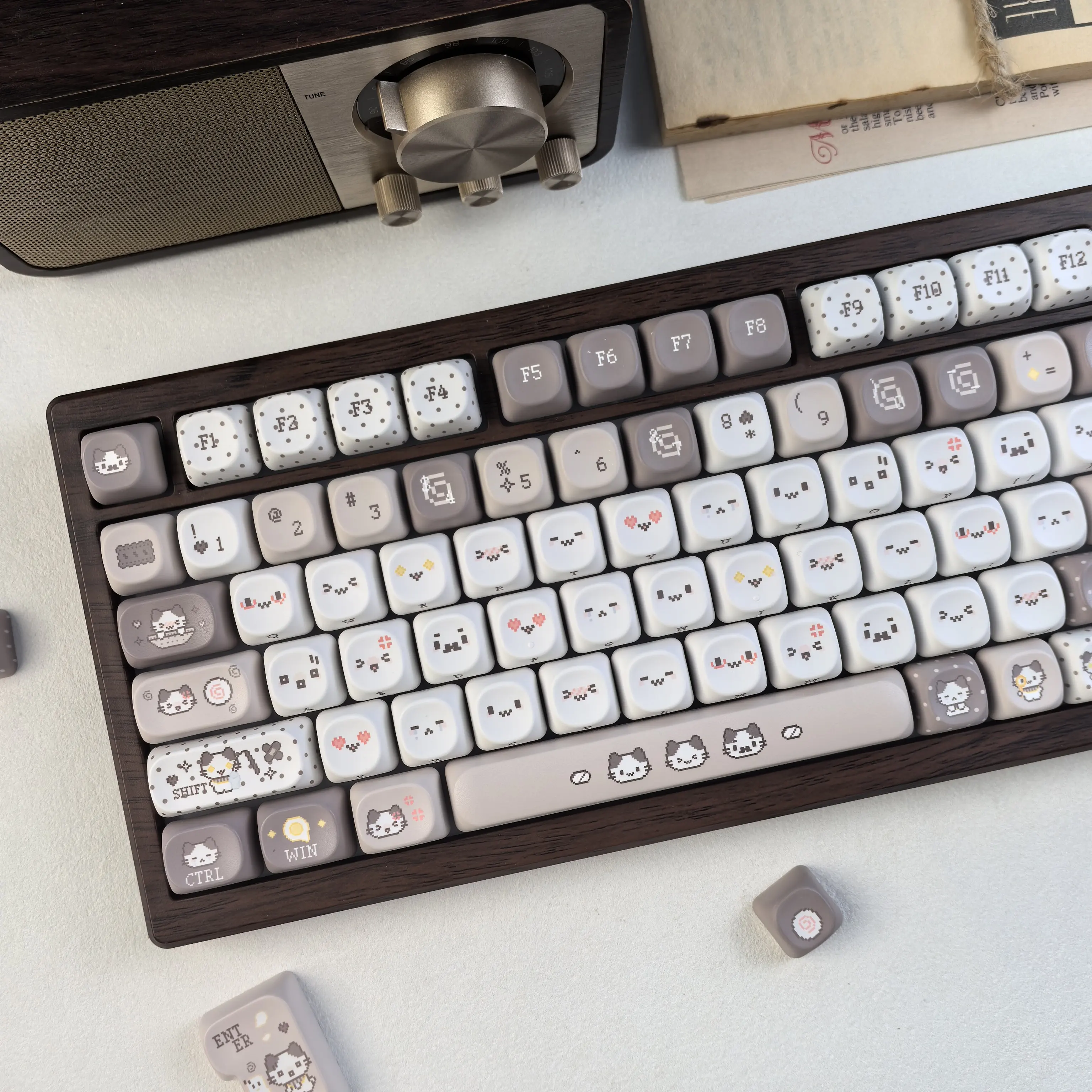 MAIMOOO Grey Cotton Candy Cat Keycaps Cute Moa Cherry High PBT Thermal Sublimation Korean Russian Keyboard Keycaps