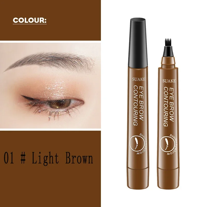 5 colors Eyebrow Pen Waterproof 4 fork tip eyebrow tattoo pencil long lasting natural dark brown liquid eye brow pencil