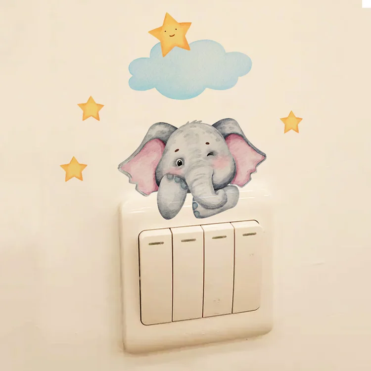 Niedlicher Elefanten-Baby-Schalteraufkleber, Kinderzimmer, Schlafzimmer, Dekoration, Wandaufkleber, selbstklebende Heimdekoration, Tapete, niedliche Tiere, Wandbild – Detail 3
