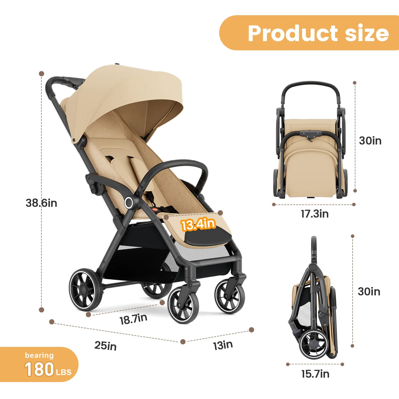 Alta Paisagem Baby Stroller Seat, Luxuoso assento leve para recém-nascido, tamanho compacto