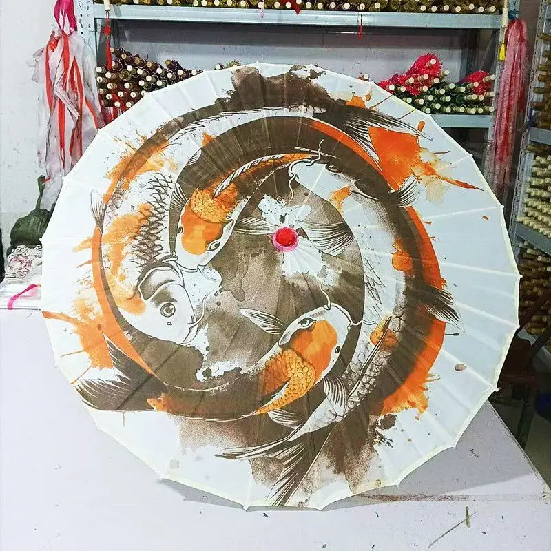 Tai Chi Bagua Silk Cloth Oil Paper Umbrella Handmade Twelve Zodiac Signs Dipper Seven Stars Yin Yang Fish Chinese Ancient