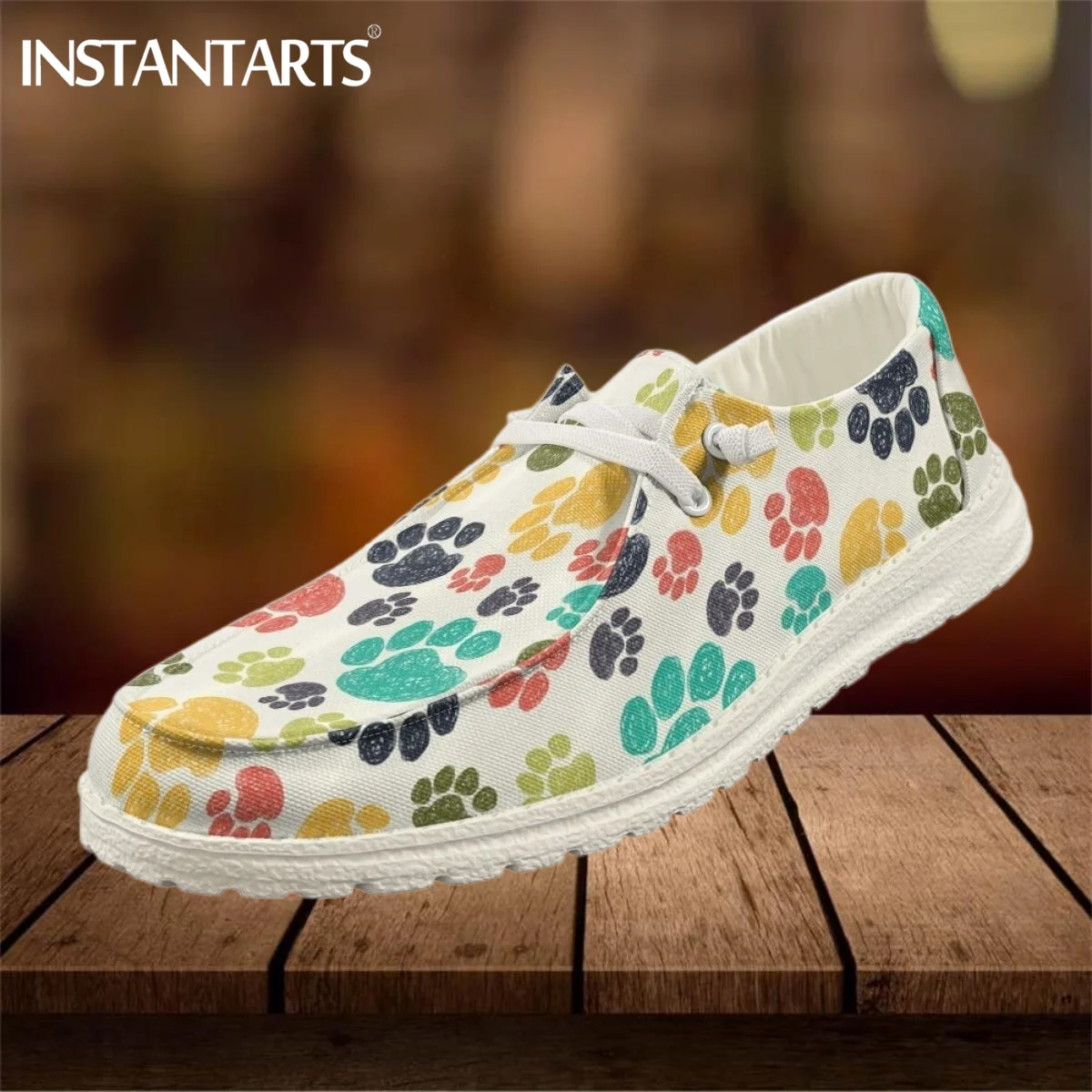 

INSTANTARTS Men's Lightweight Flats Colorful Dog Paw Footprint Design Sneakers Summer Comfortable Casual Sneaker Zapatos Mujer