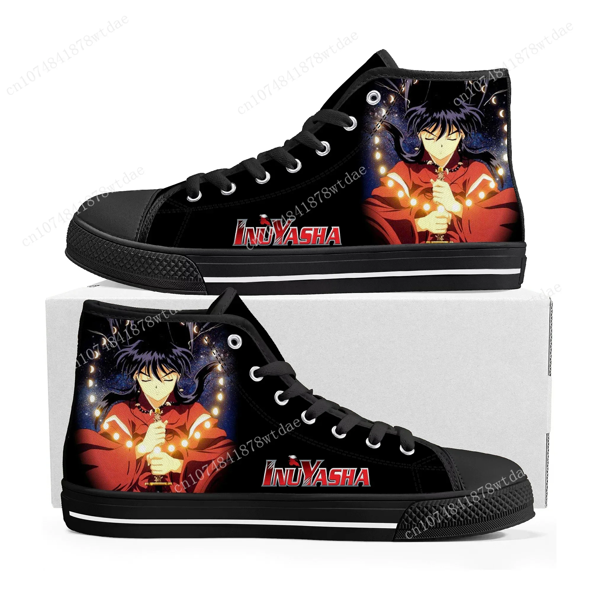 Inuyasha High Top Canvas Sneakers para homens e mulheres, sapatos personalizados, desenhos animados de anime japonês, casual, alta qualidade, adolescente