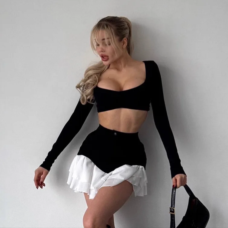 Short Skirt Splicing Pleated Skirt High Waist Slimming Female Hip Hot Girl Sexy Irregular Splicing Skirt