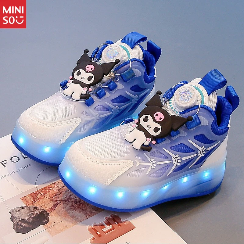 Miniso 2025 Heelys للفتيات مع أزرار وأحذية رياضية ذات نعل سميك مضادة للانزلاق وأحذية كاجوال