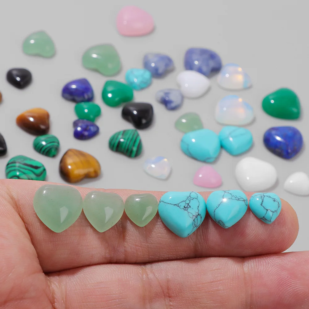 Natural Stone Cabochon Heart Shape Semi-precious Rose Quartzs Tiger Eye Jade Cameo For Jewelry Making Ring Earrings Bracelet DIY