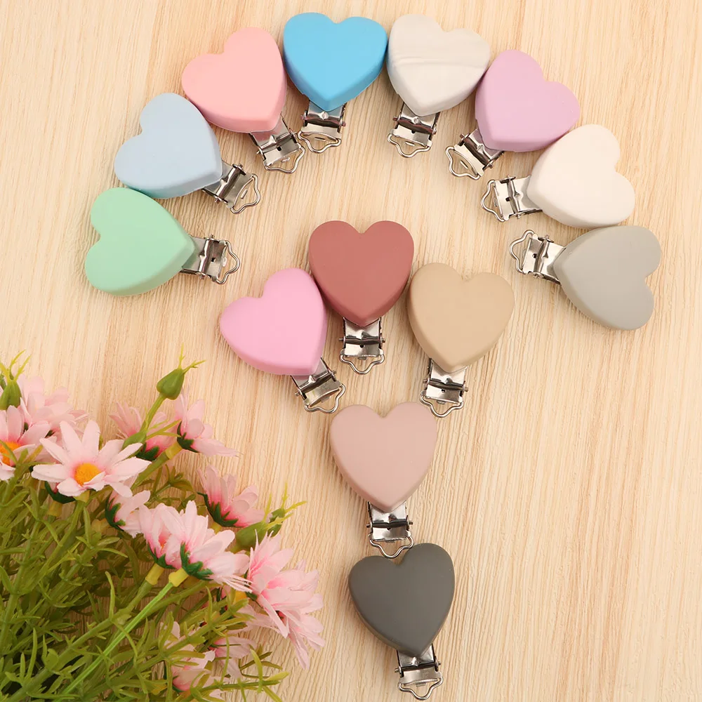 Kovict Heart Shaped 3pcs Pacifier Clips Silicone Baby Nippe Holder Clip Non-toxic Nipple Clasps Pacifier Chain Jewelry Making