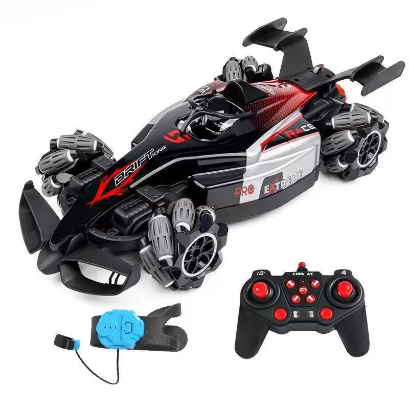 Dual Remote Control Off-Road Climbing Car 4WD RC Stunt Twist Car Gesture Sensor Watch Drift Atomizing RC Cars LED Light Kids Toy