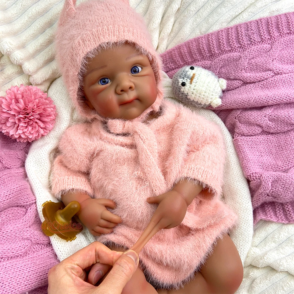 50cm Dark Skin Bettie Full Body Silicone Reborn Girl Realistic Visible Veins Soft Touch Newborn Doll for Christmas Gift