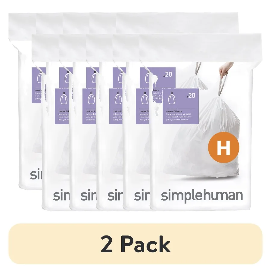 

2 pack Code H Custom Fit Drawstring Trash Bags in Dispenser Packs 100 Count 35 Liter/ 9.3 Gallon White