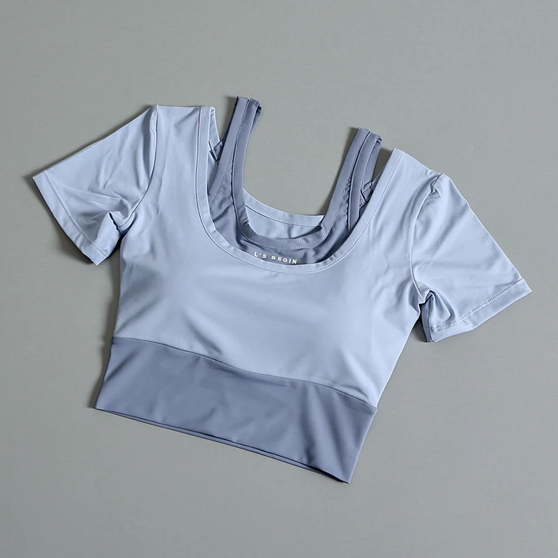 Women's Yoga Fitness Top with Chest Pad Short Sleeve Running Training Sportswear Breathable Quick Dry Moisture Wicking