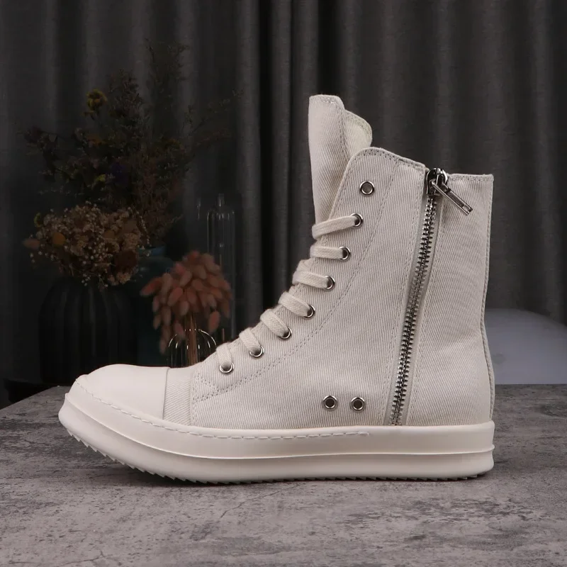 24ss New In Rick Canvas Shoes Pentagram Embroidery Owens Shoes For Women Lace-up White High-Top Casual RO Male Sneakers