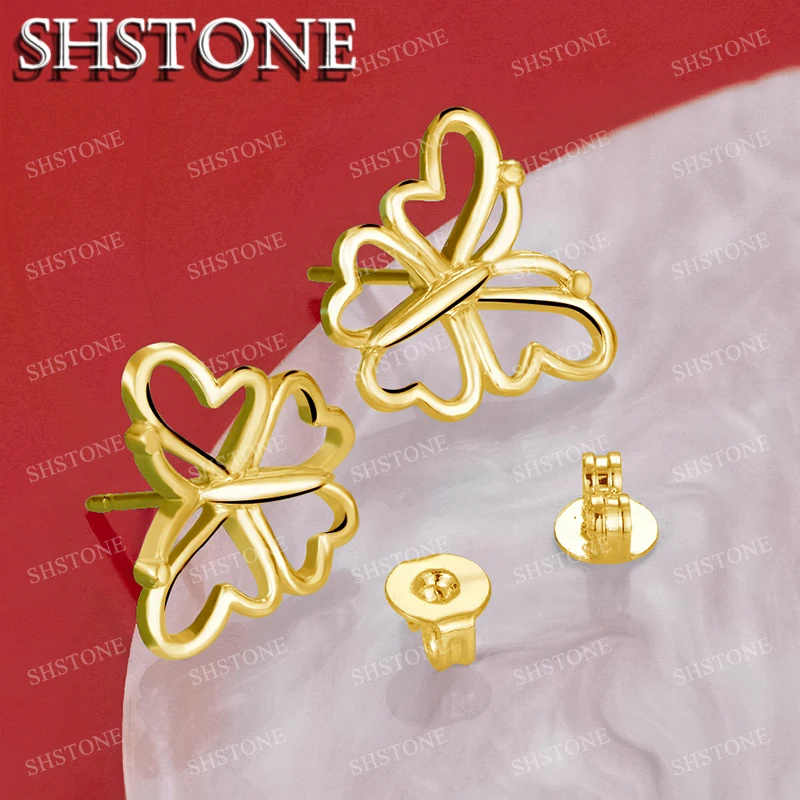 SHSTONE 18K Gold Hollow Butterfly Earrings For Women Party Wedding Banquet Fashion Jewelry 925 Sterling Silver Hoop Earring Gift