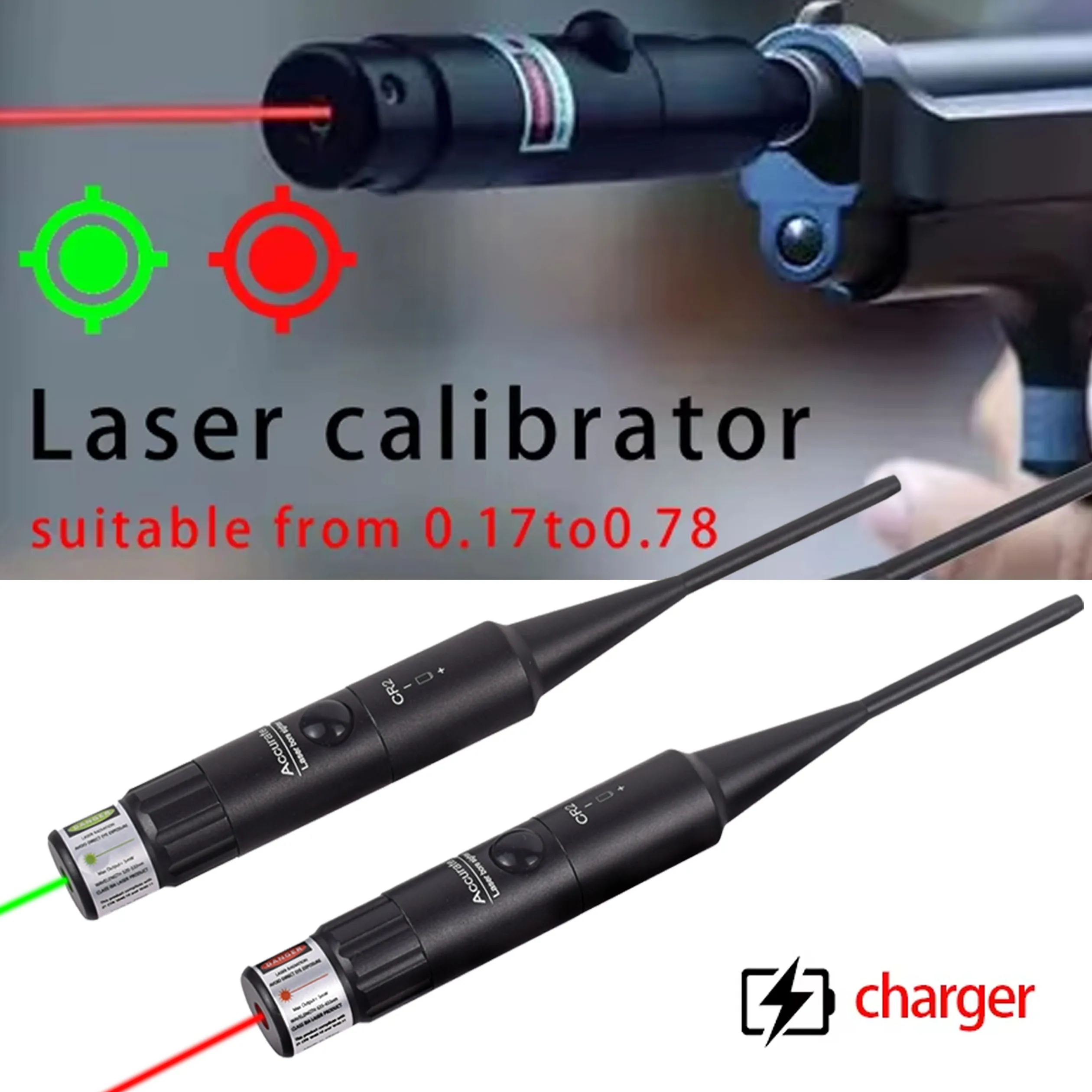 Universal Green Red Dot Laser Bore Sighter Calibration Kit 9 Adapters.17 to .78 Caliber Laser Laser Sight charger Switch