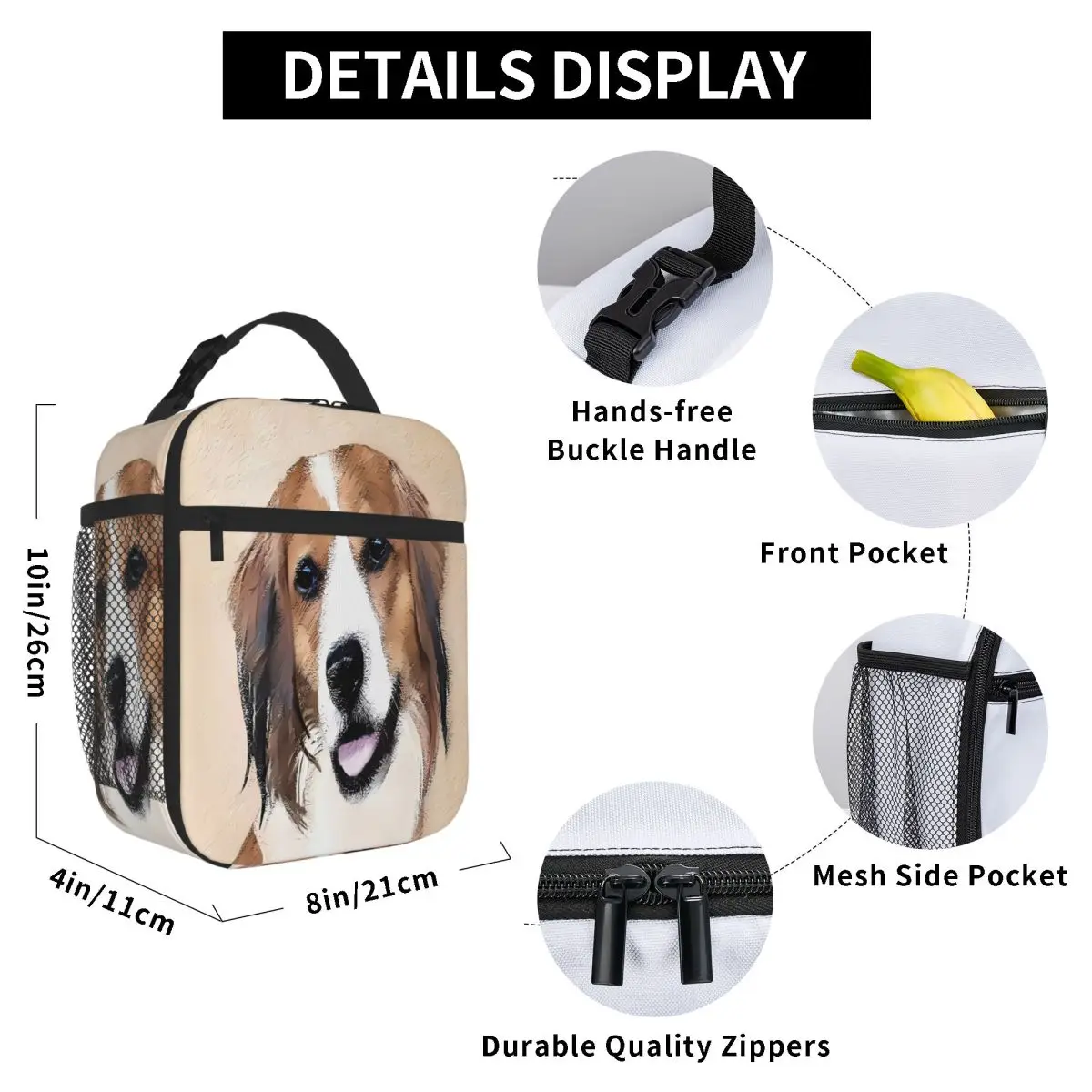 Bestselling Nederlandse Kooikerhondje Painting Dog Art Stitched Detail Sports Lunch Bag School Field Trip Kids Lunch Bag