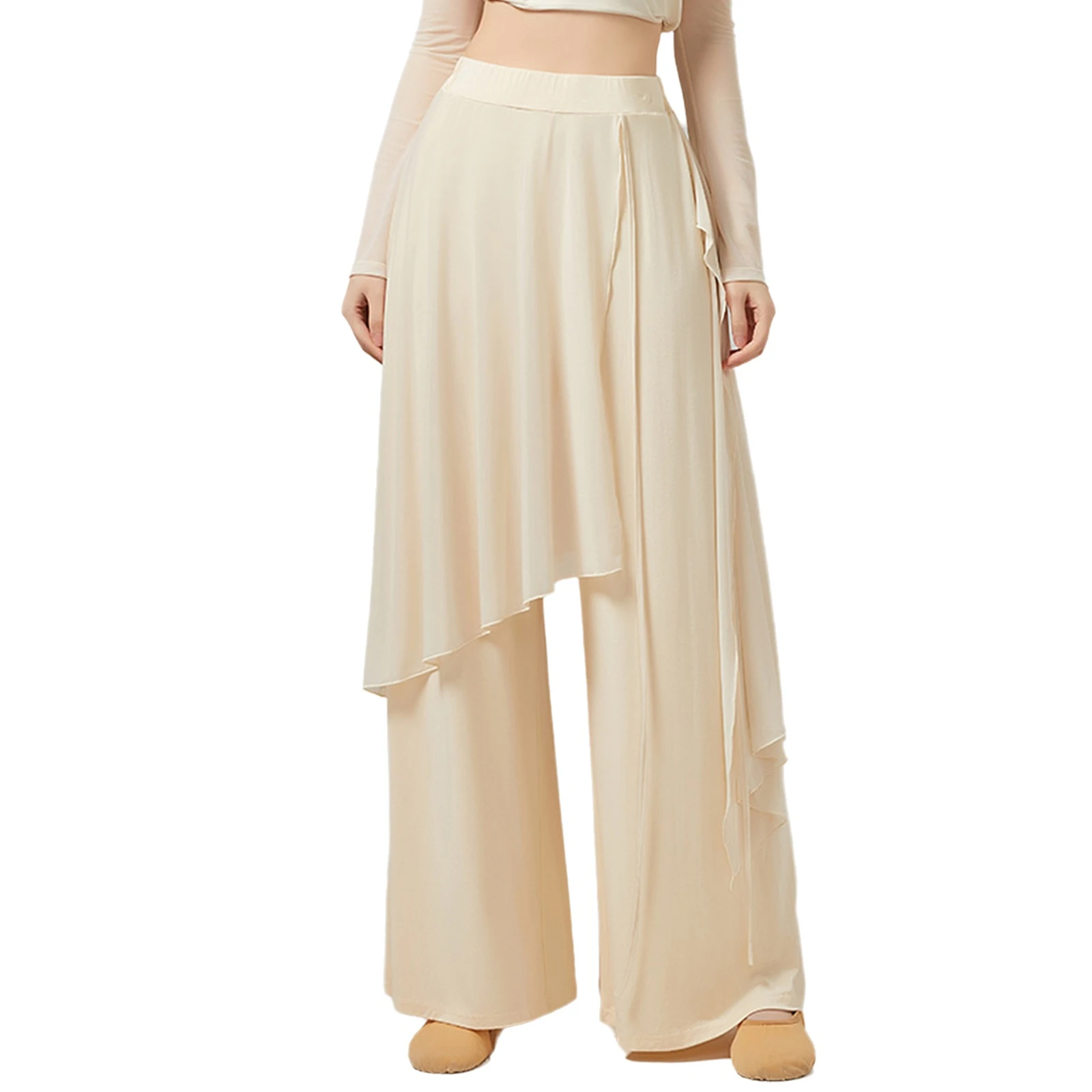 Classical Dance Skirt Pant Female Loose Wide Leg Trousers Shiny Chiffon Flowing Dance Performance Costumes Practice Dancewear