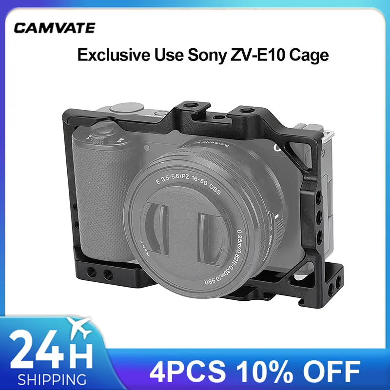 

CAMVATE Camera Cage Rig Full Frame Form-fitting With Top Shoe Mount & 1/4" Mounting Points For Sony ZV-E10 (Exclusive Use) C3003