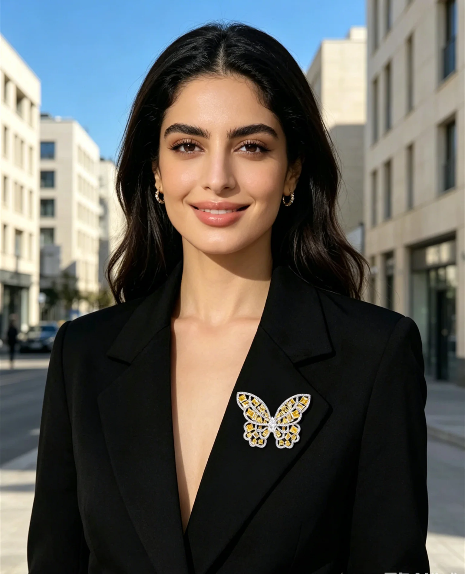 Fashion Women Butterfly Brooch Openwork Yellow Zircon Crystal Pin Suit Coat Elegant Fashion Banquet Decor Accessories Party Gift