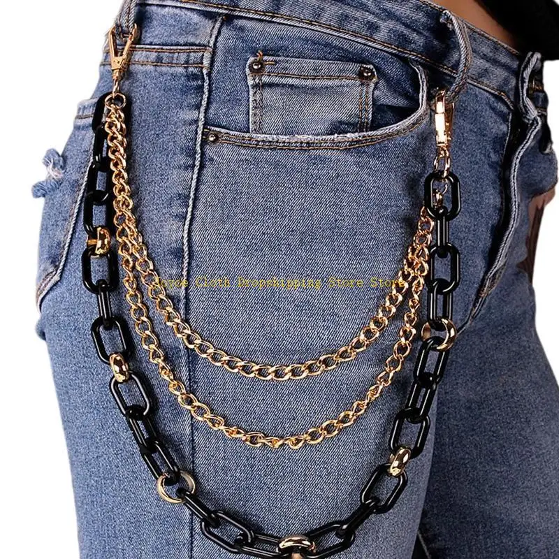الهيب هوب السراويل الجينز سلاسل الشرير السراويل سلاسل السائق الثقيلة سميكة محفظة جيب سلاسل المفاتيح مجوهرات للجسم للفتيات 10CD