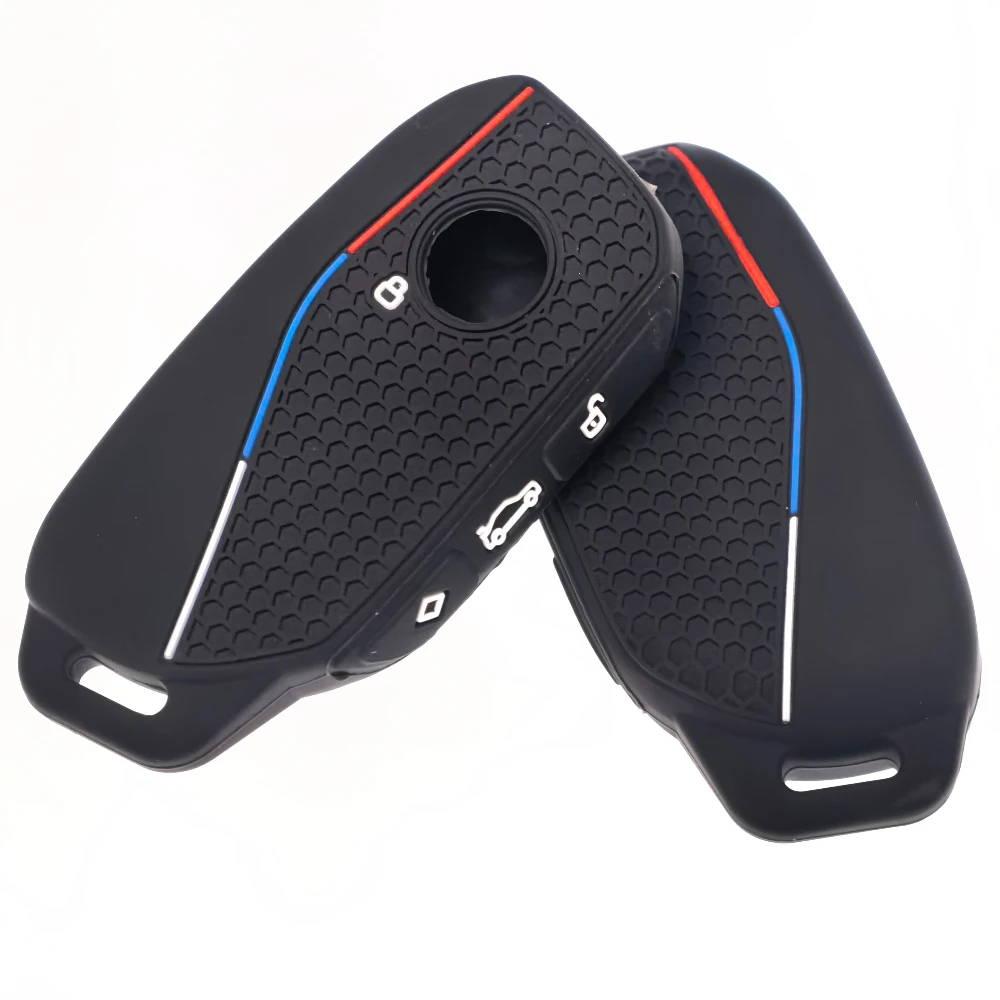 Silicone Car Key Cover Bag for BMW Series 7 735i 740Li X7 X1 U11 2023 I7 G07 LCI XM Shell Case Keychain Protector Accessories