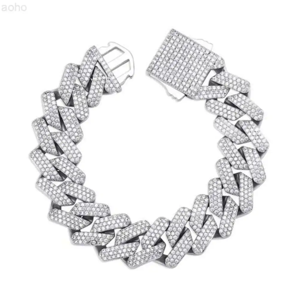 Aaa Gems 18mm Miami Cuban Link Bracelet 925 Sterling Silver Jewelry Vvs Moissanite Diamond Bracelet