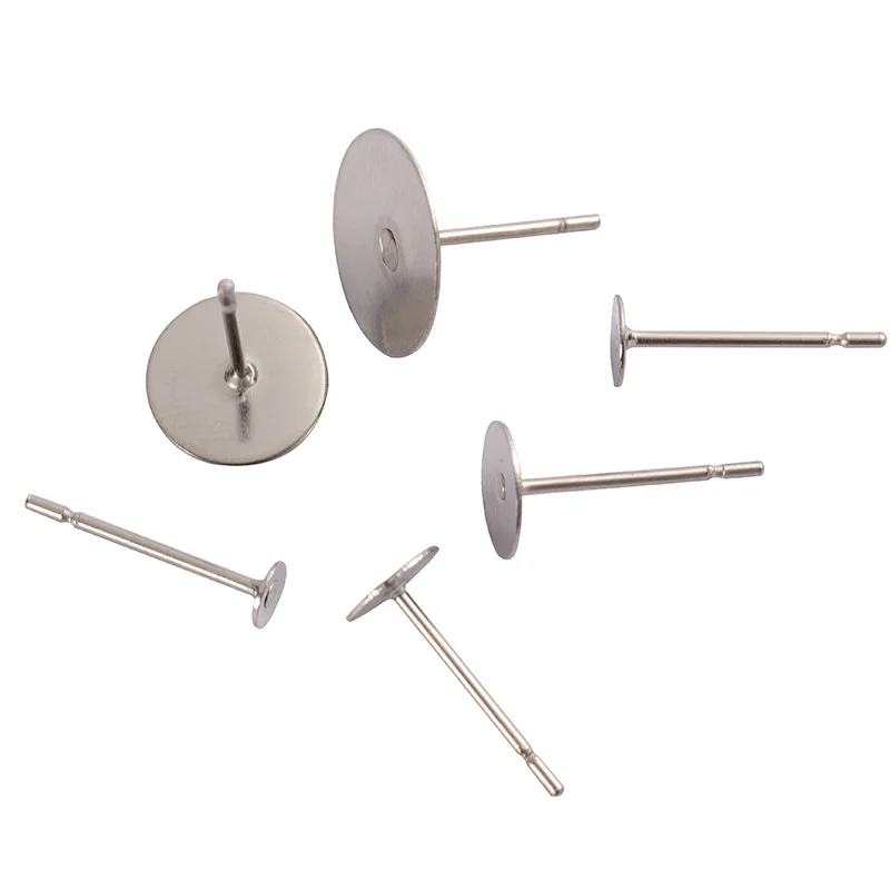 100 sztuk 3-12mm ze stali nierdzewnej puste Post kolczyk Stud baza szpilki stalowe płaskie okrągłe ustawienia tacy dla DIY tworzenia biżuterii dostaw — zdjęcie 4