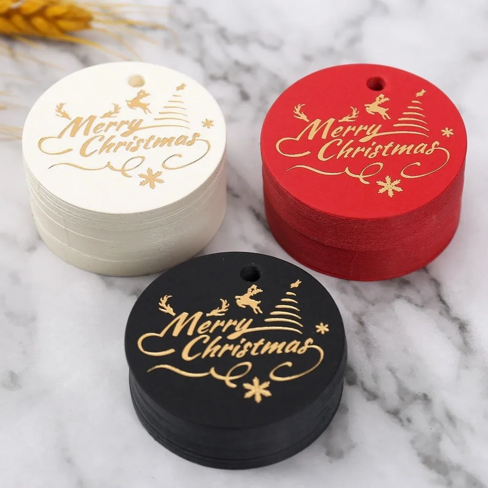 100Pcs Round Shaped Christmas Tags Handmade White Red Paper Gift Labels Hanging Decoration Hand Gift Hanging Tag