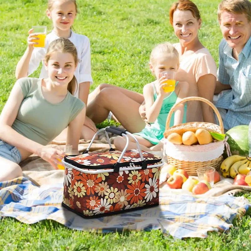 

Корзина-холодильник для пикника 30 л, портативная складная сумка-холодильник с ручками, многоразовые сумки для горячей или холодной еды, пляжная сумка для пикника