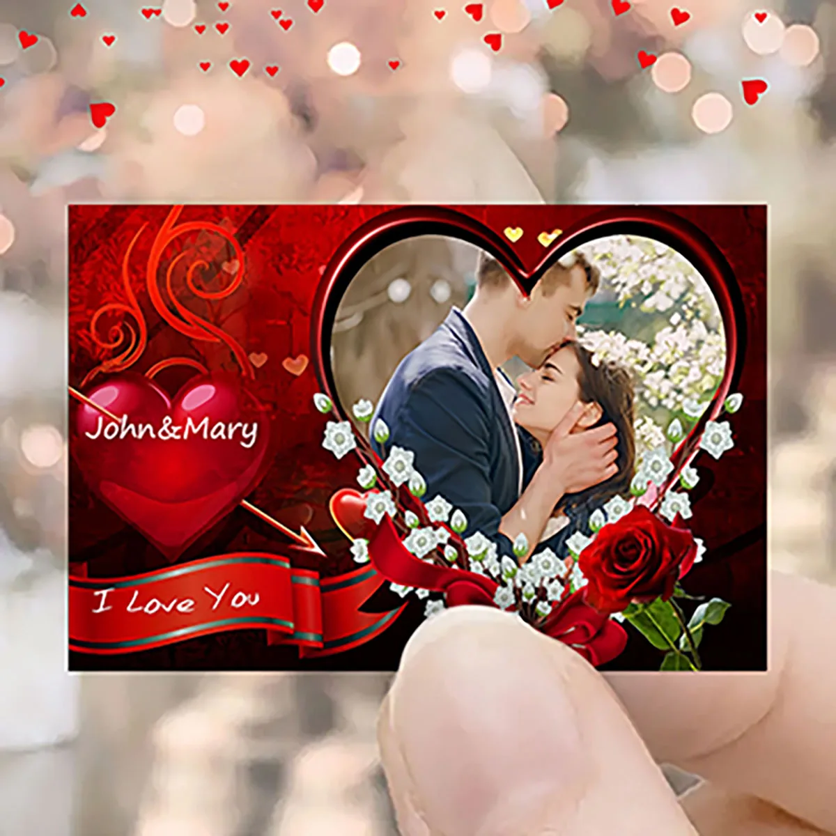 

Valentine's Day Rose & Heart Photo-Name Custom Stickers - Personalized Labels with Romantic Red-Black Theme for Gift Wrapping, S