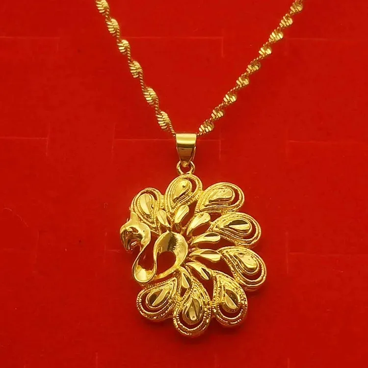 Women's Pure Copper Plated Real Flower Pendant Necklace Vieam Placer Gold Jewelry Women