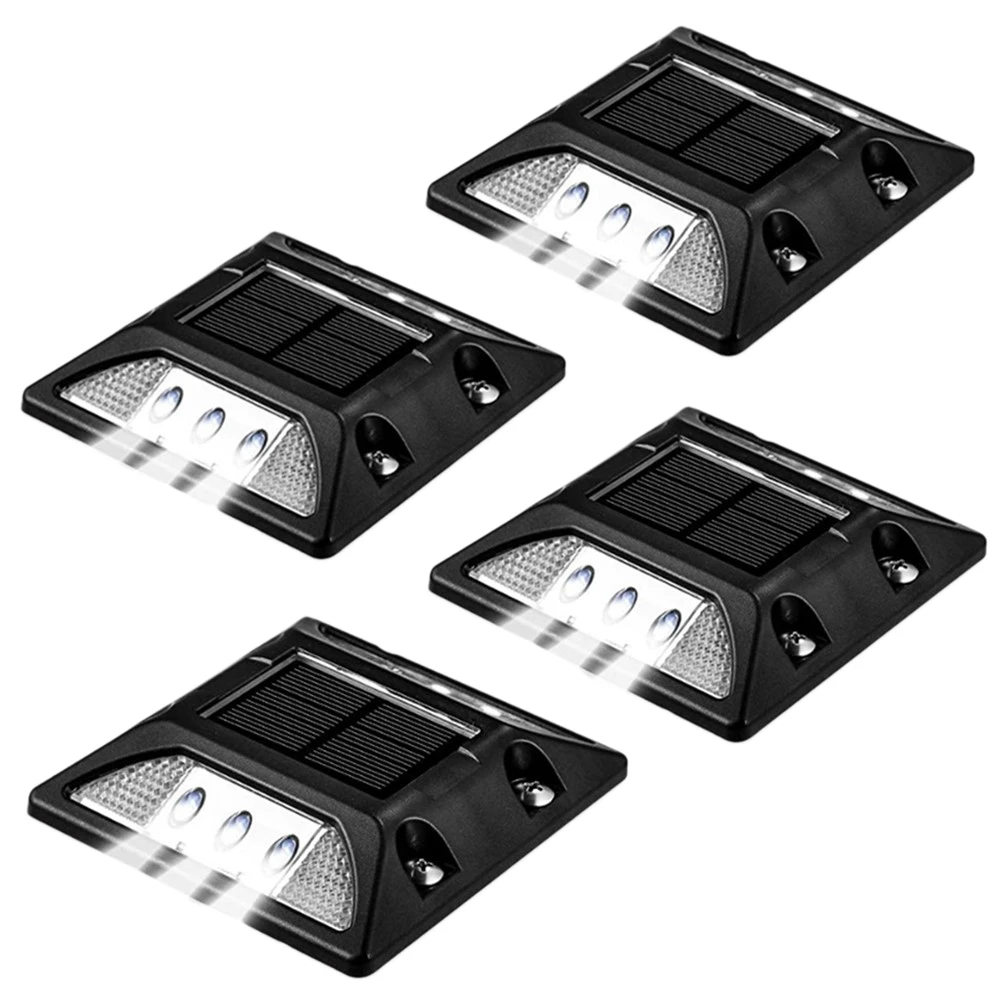 AS94-Solar Deck Lights Driveway Outdoor LED Lamp,Waterproof Road Markers White Light For Step Stair Garden Ground Yard,4 Pcs